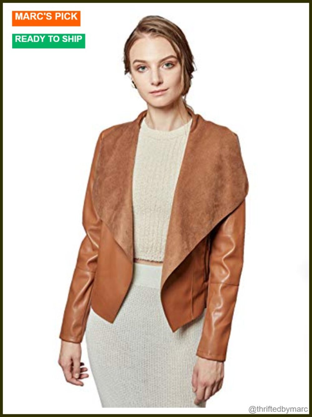 Women's Faux Leather Jacket Slim Open Front Lapel Blazer
